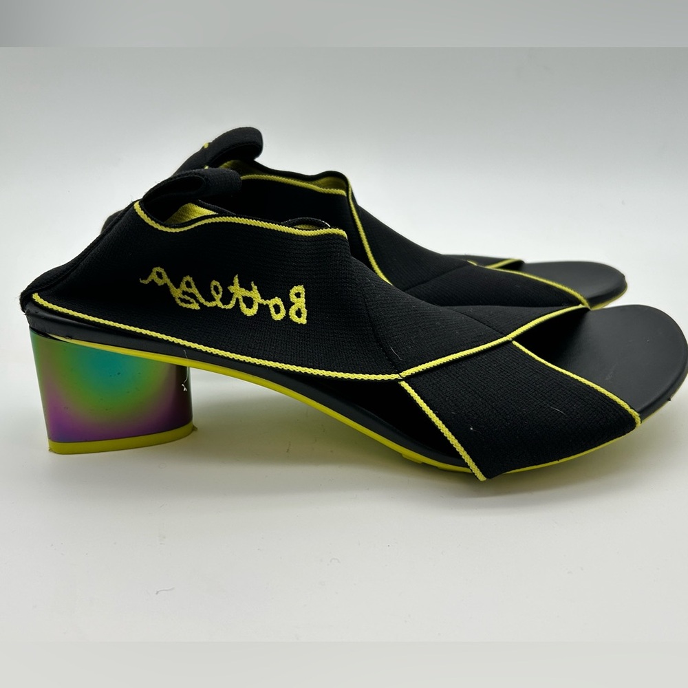 Bottega Veneta flex Black Mules with Yellow Piping and Iridescent Heel EU 40